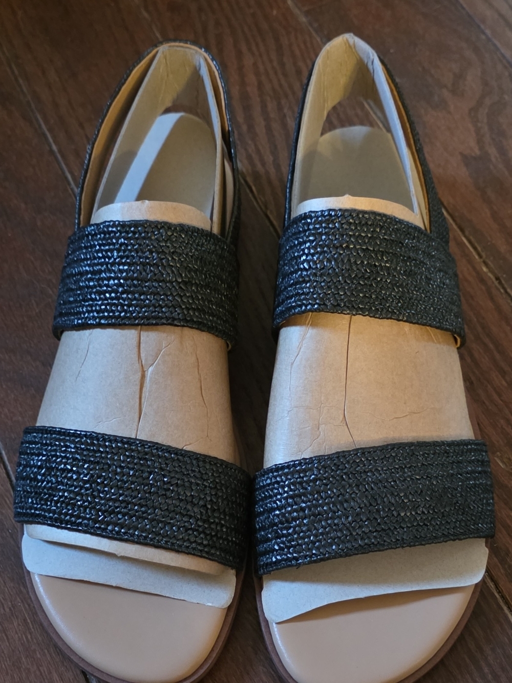Easy Spirit Black Two-Band Woven Slide Sandals